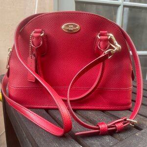 Coach Mini Cora Bag Domed Satchel Purse Leather Red Color  Top Handle Cross Body